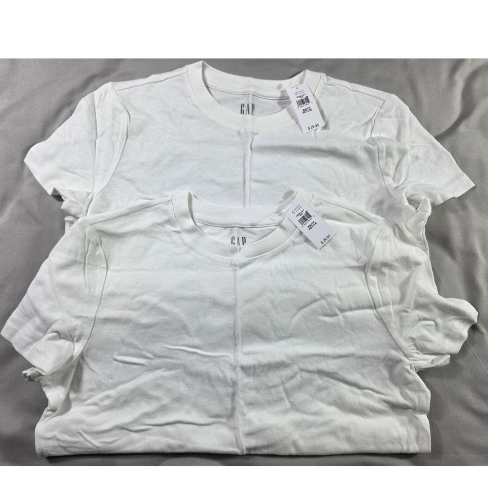 Gap Shrunken T-Shirt Women XS Petite White 100% Cotton Crewneck Lot of 2 NEW